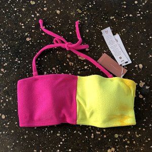 PQ X REVOLVE Color Block Bandeau Bikini Top Pineapple Reef Yellow Pink